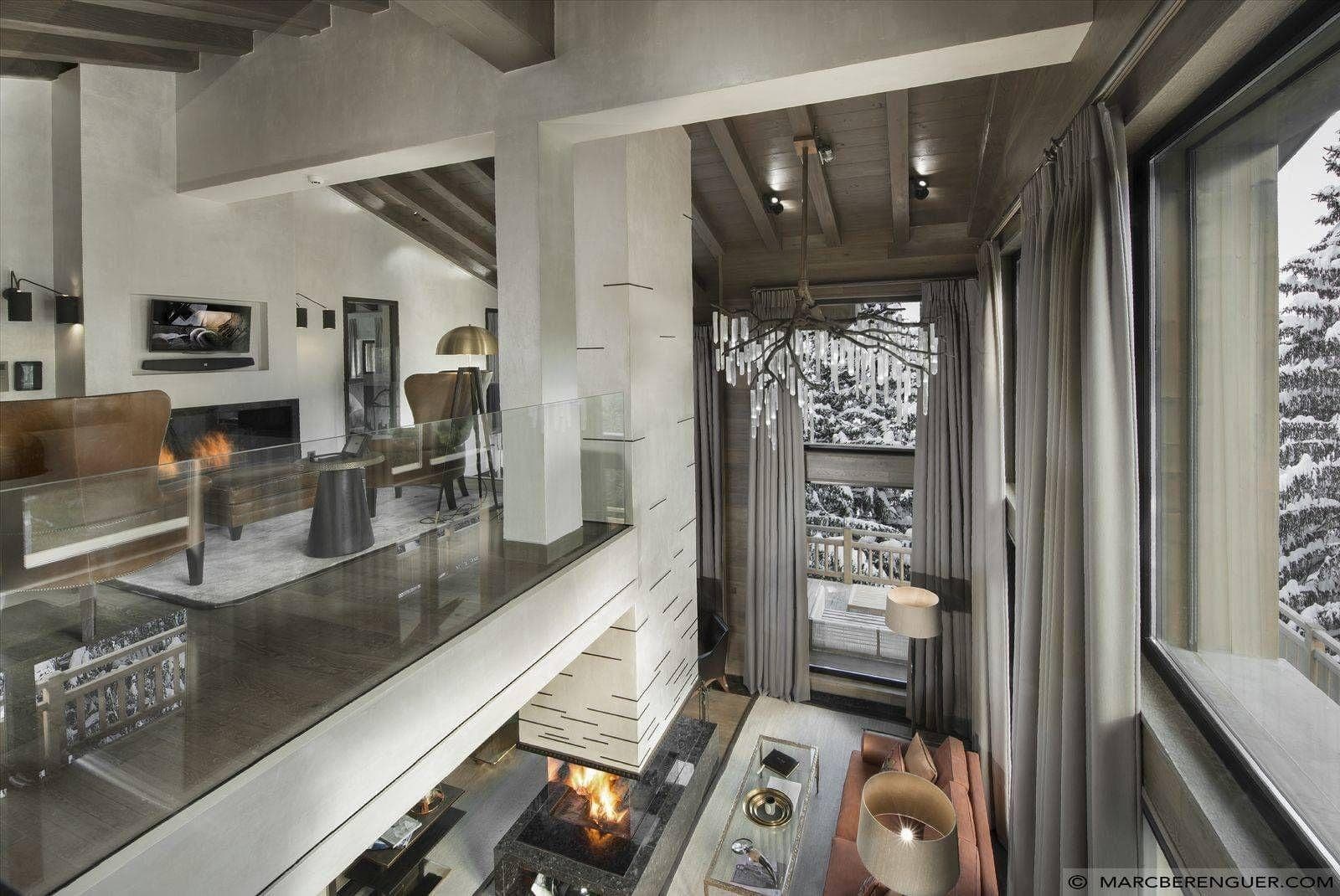Chalet Crystal mezzanine living room with fireplace