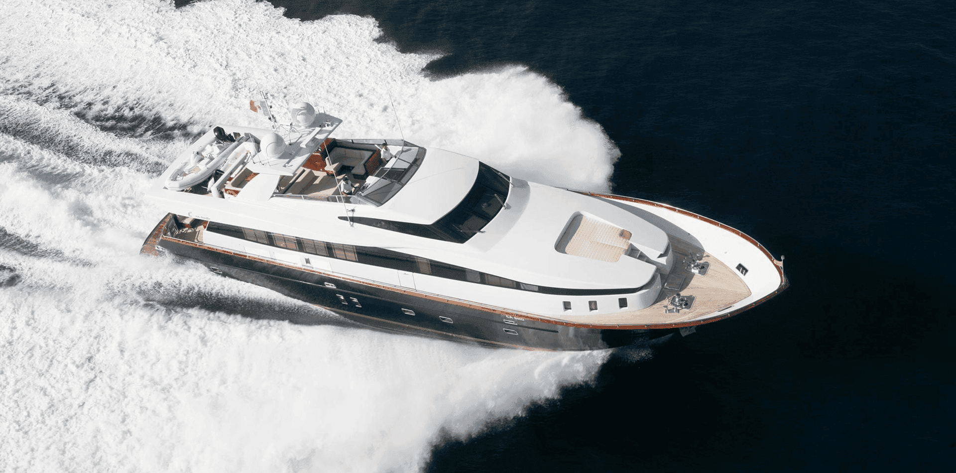 Luxury yacht from above, open sea